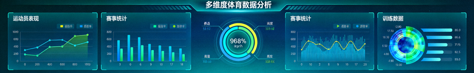 数据可视化大屏展示多维度体育数据分析仪表盘